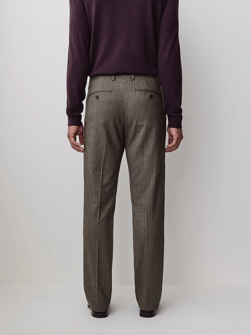 Tailored-Fit Striped Brown Wool Suit Pant