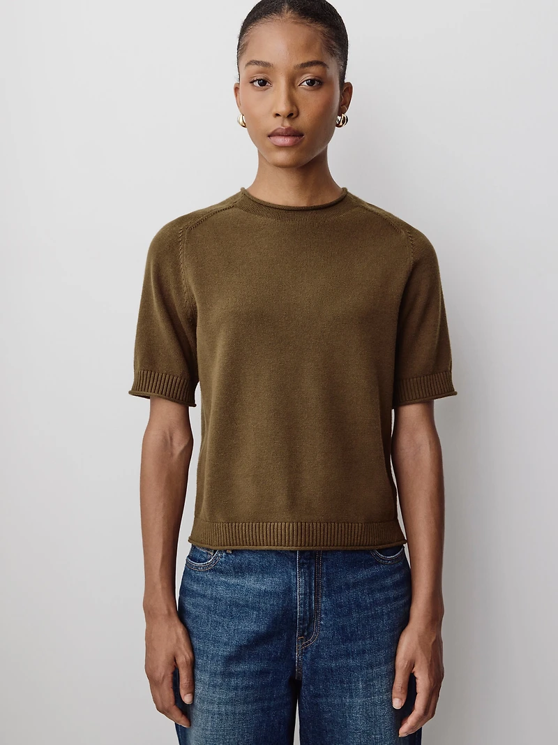 Short-Sleeve Mock-Neck Sweater