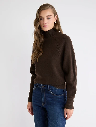 Long-Sleeve Mock-Neck Ribbed Pullover
