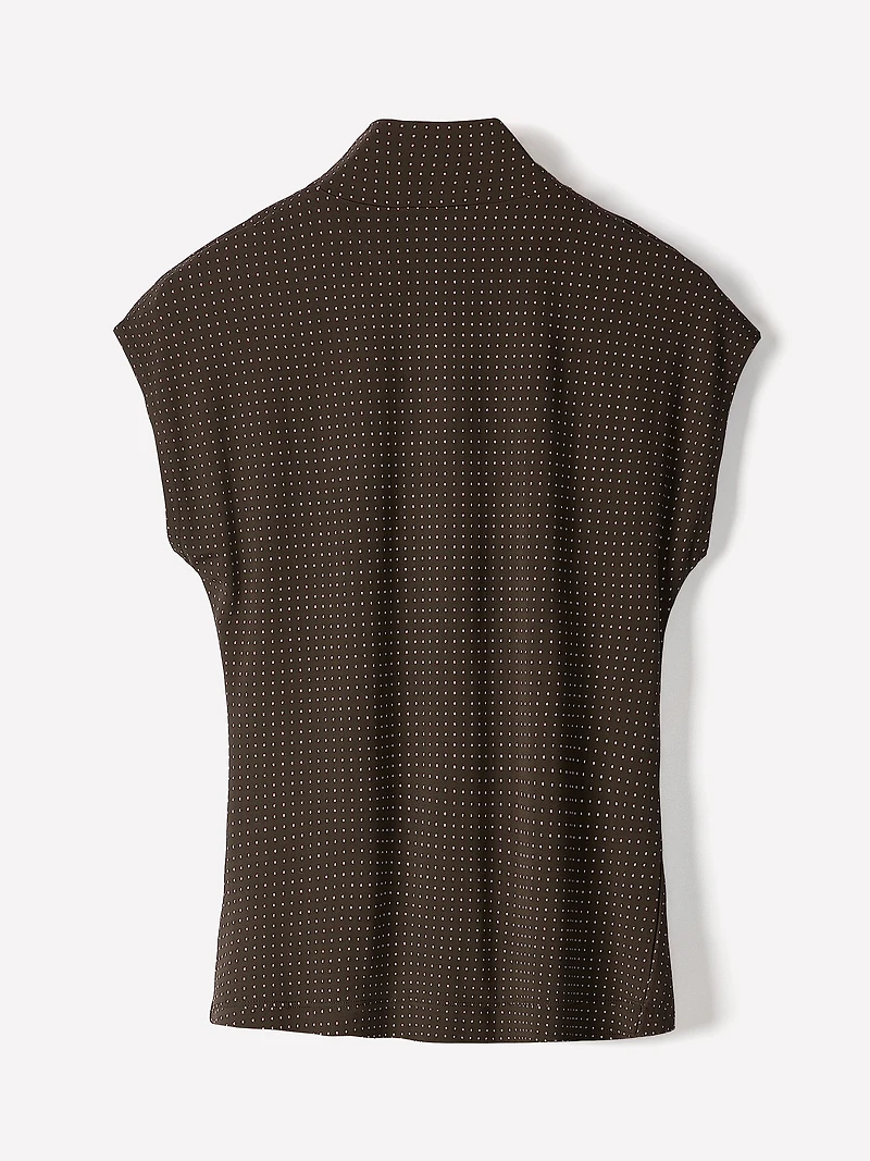 Extended-Sleeve Top with Crossover Draped Mock Neckline