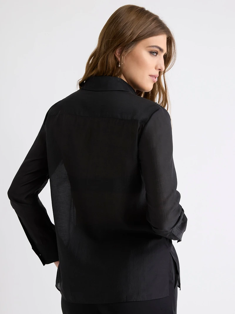 Blouse Boutonnée à Manches Longues avec Strass