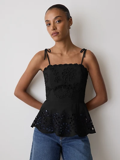 Sleeveless Peplum Blouse with Embroideries
