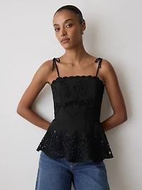 Sleeveless Peplum Blouse with Embroideries