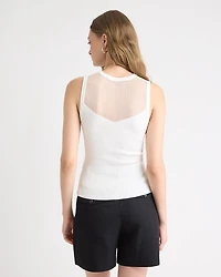 Crew-Neck Ribbed Cami with Sheer Yoke