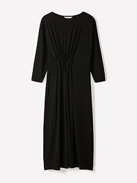 3/4-Sleeve Cowl-Neck Dress with Shirred Waist