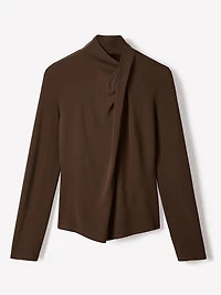 Haut à Manches Longues Col Montant Drapé Détail Croisé