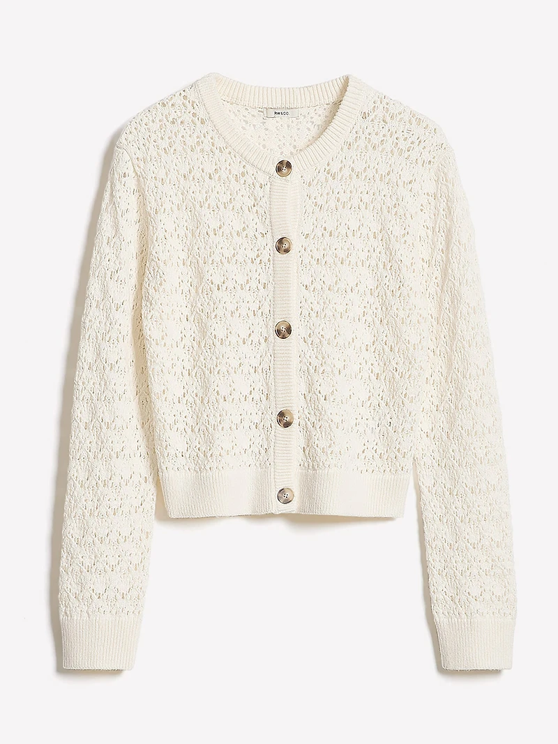 Long-Sleeve Short Cardigan with Fancy Stitches