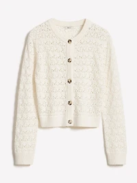 Long-Sleeve Short Cardigan with Fancy Stitches