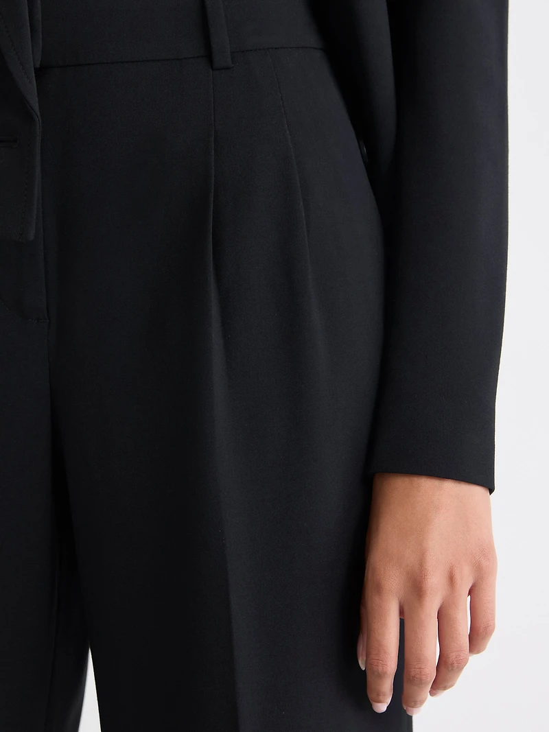 Pantalon Noir à Taille Haute et Jambe Large