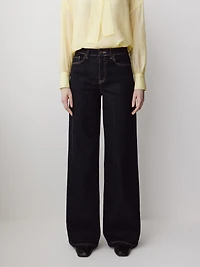 Dark-Wash High-Rise Ultra-Wide-Leg Jeans
