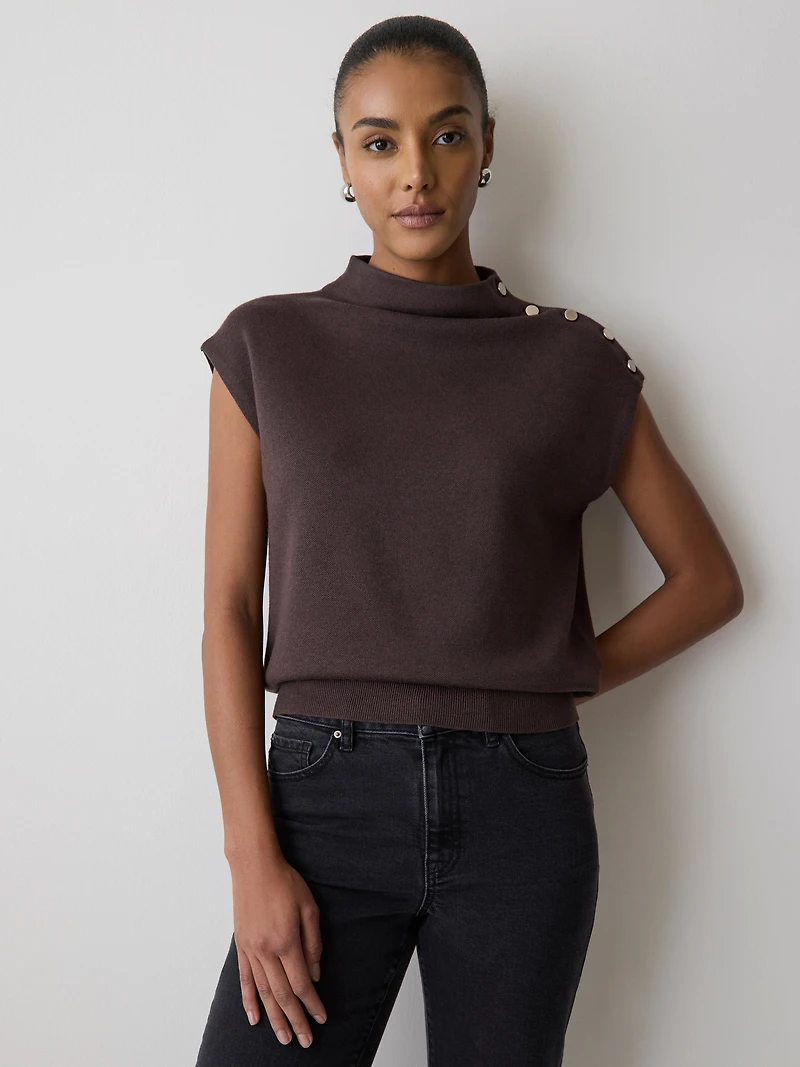 Pull Sans Manches à Col Montant avec Boutons l'Épaule