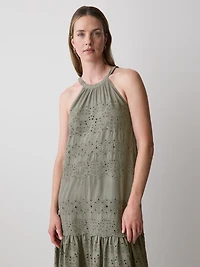 Sleeveless Halter Maxi Dress with Eyelets