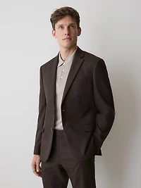 Veston en Sergé Brossé Brun Foncé à Coupe Étroite