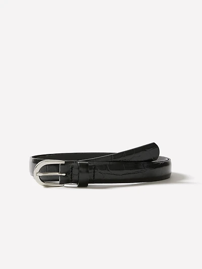 Leather Belt with Crocodile-Skin Pattern