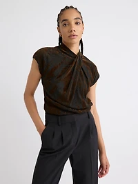 Extended-Sleeve Mock-Neck Burnout Top