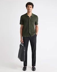 Short-Sleeve Buttoned-Down Textured Sweater with Shirt Collar