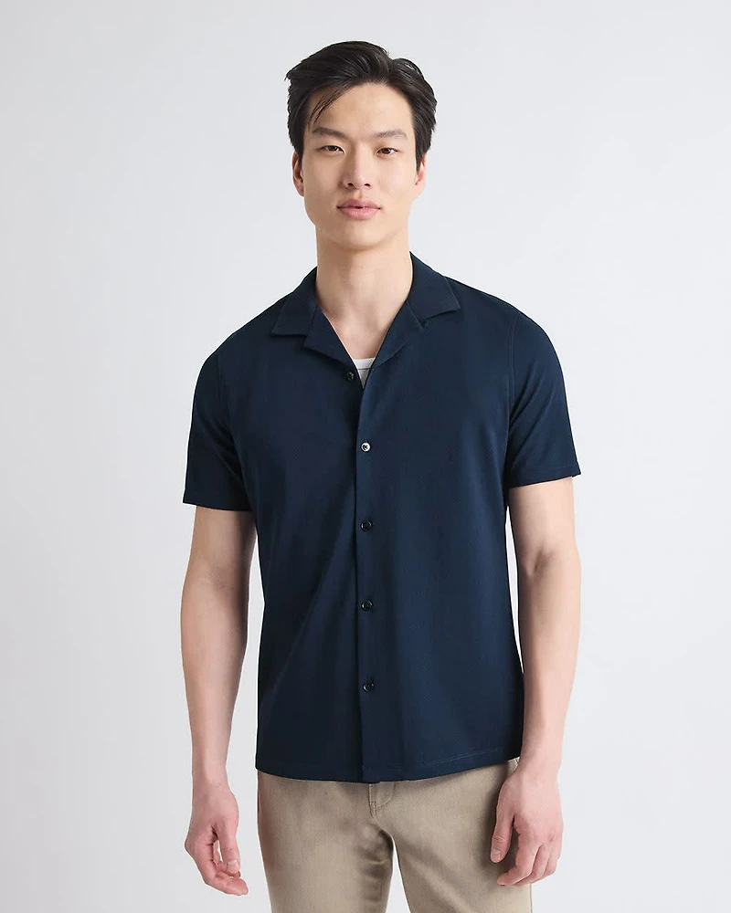 Short-Sleeve Piqué Shirt with Camp Collar