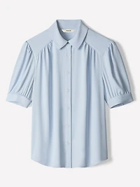 Silky Crepe Short-Sleeve Buttoned-Down Blouse