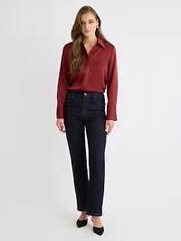 Satin Long-Sleeve Buttoned-Down Blouse