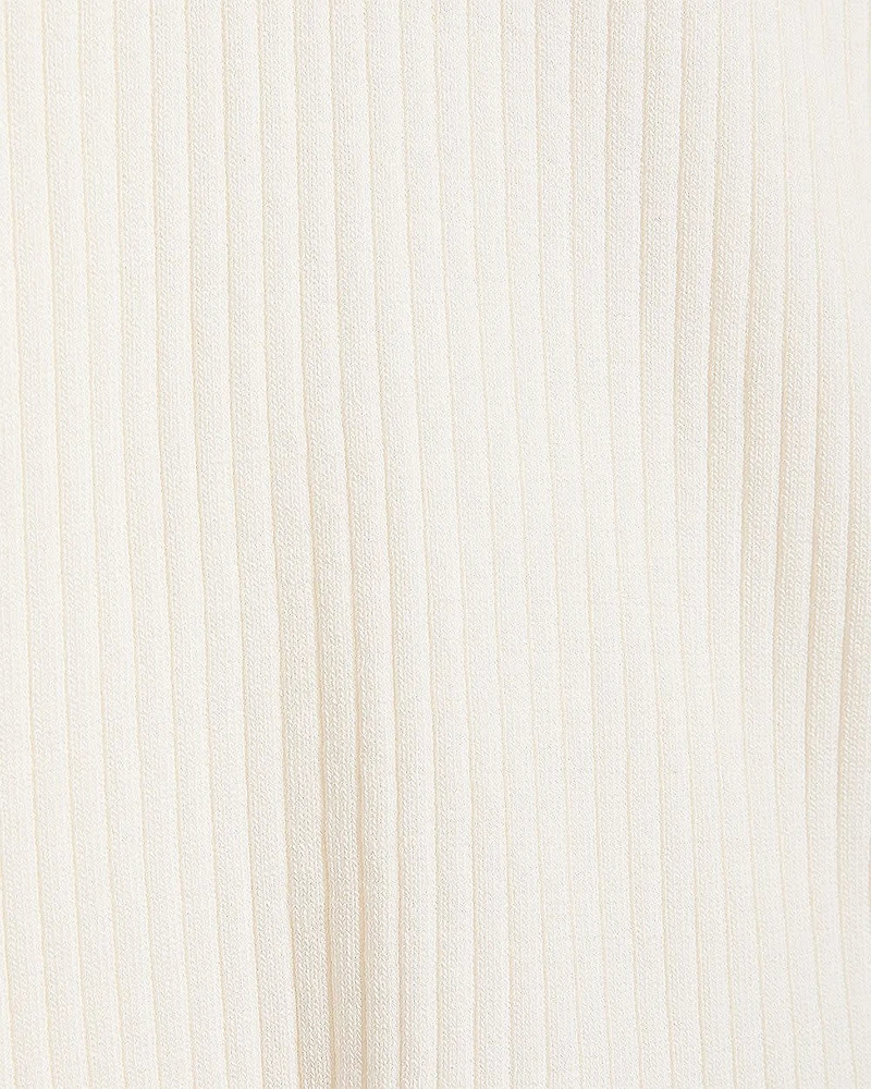 Split-Neck Elbow-Sleeve Ribbed Sweater