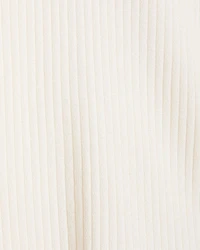 Split-Neck Elbow-Sleeve Ribbed Sweater