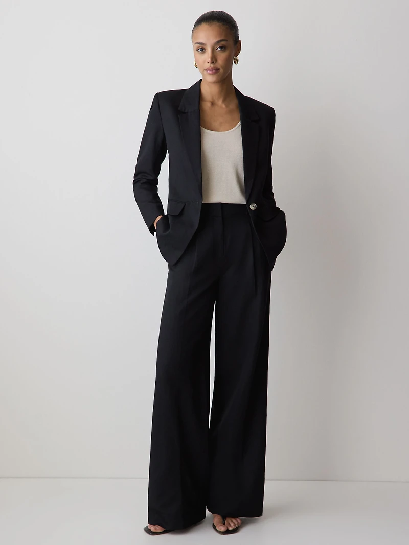 Wide-Leg High-Rise Linen-Blend Pant