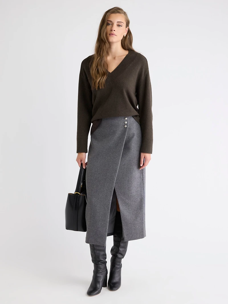 Pull Laine Mérinos à Manches Longues et Col V