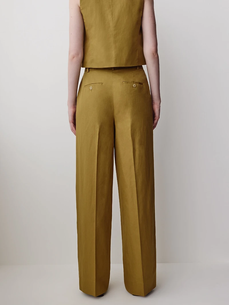 Wide-Leg High-Rise Linen-Blend Pant