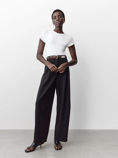 Pantalon en Sergé à Jambe Ballon et Taille Haute