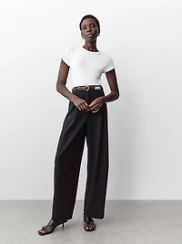 Pantalon en Sergé à Jambe Ballon et Taille Haute