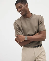 T-Shirt Uni à Col Rond en Coton Interlock Raffiné