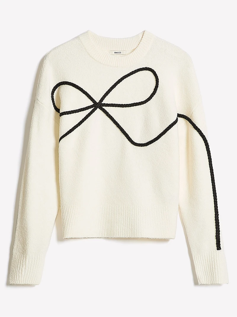 Long-Sleeve Crew-Neck Bow Sweater