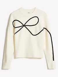 Long-Sleeve Crew-Neck Bow Sweater