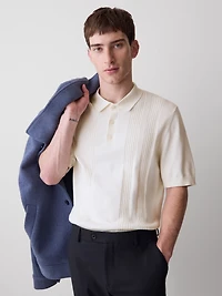 Polo à Manches Courtes en Coton avec Mailles Verticales