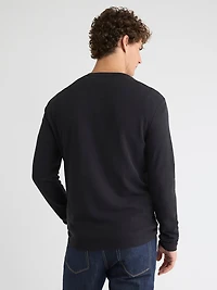 T-shirt Gaufré à Manches Longues et Col Henley