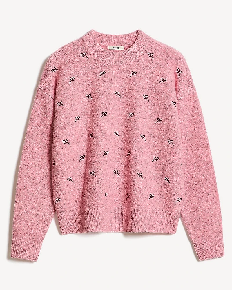 Long-Sleeve Crew-Neck Sweater with Embroidered Pattern