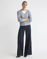 Long-Sleeve V-Neck Cable-Stitch Merino-Blend Sweater