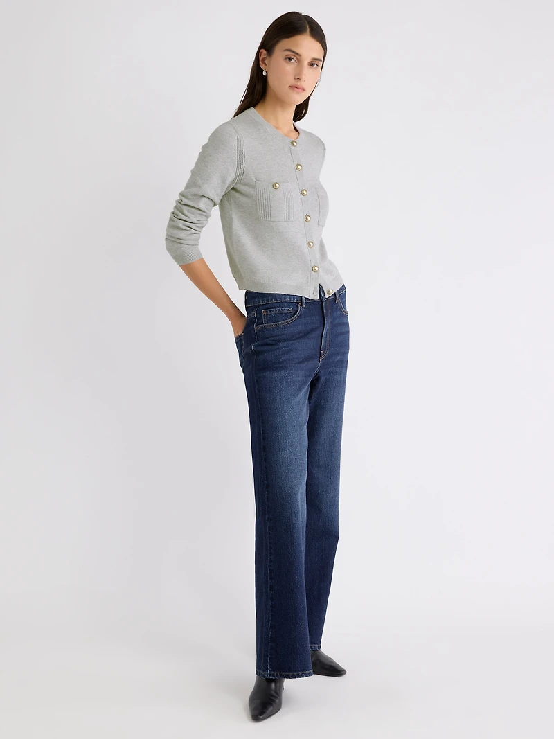 Long-Sleeve Short Cardigan with Chest Pockets