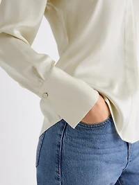 Satin Long-Sleeve Buttoned-Down Blouse