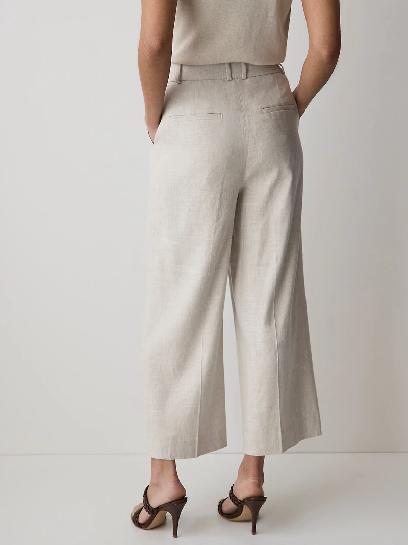 Pantalon Court à Jambe Large et Taille Haute