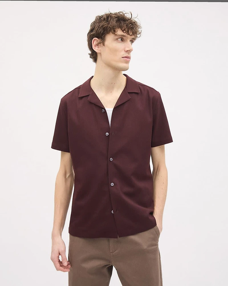 Short-Sleeve Herringbone Shirt with Camp Collar