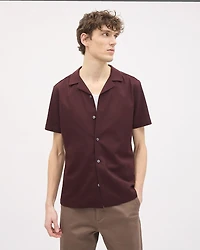 Short-Sleeve Herringbone Shirt with Camp Collar