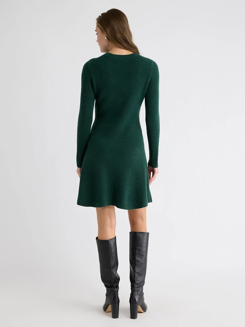 Long-Sleeve Crew-Neck Mini Sweater Dress