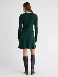Long-Sleeve Crew-Neck Mini Sweater Dress