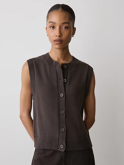 Veste en Tricot Sans Manches à Col Rond