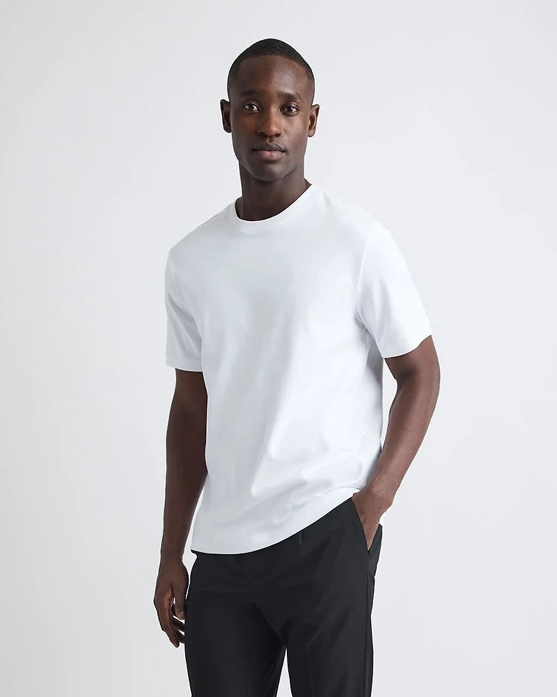 T-Shirt Uni à Col Rond en Coton Interlock Raffiné