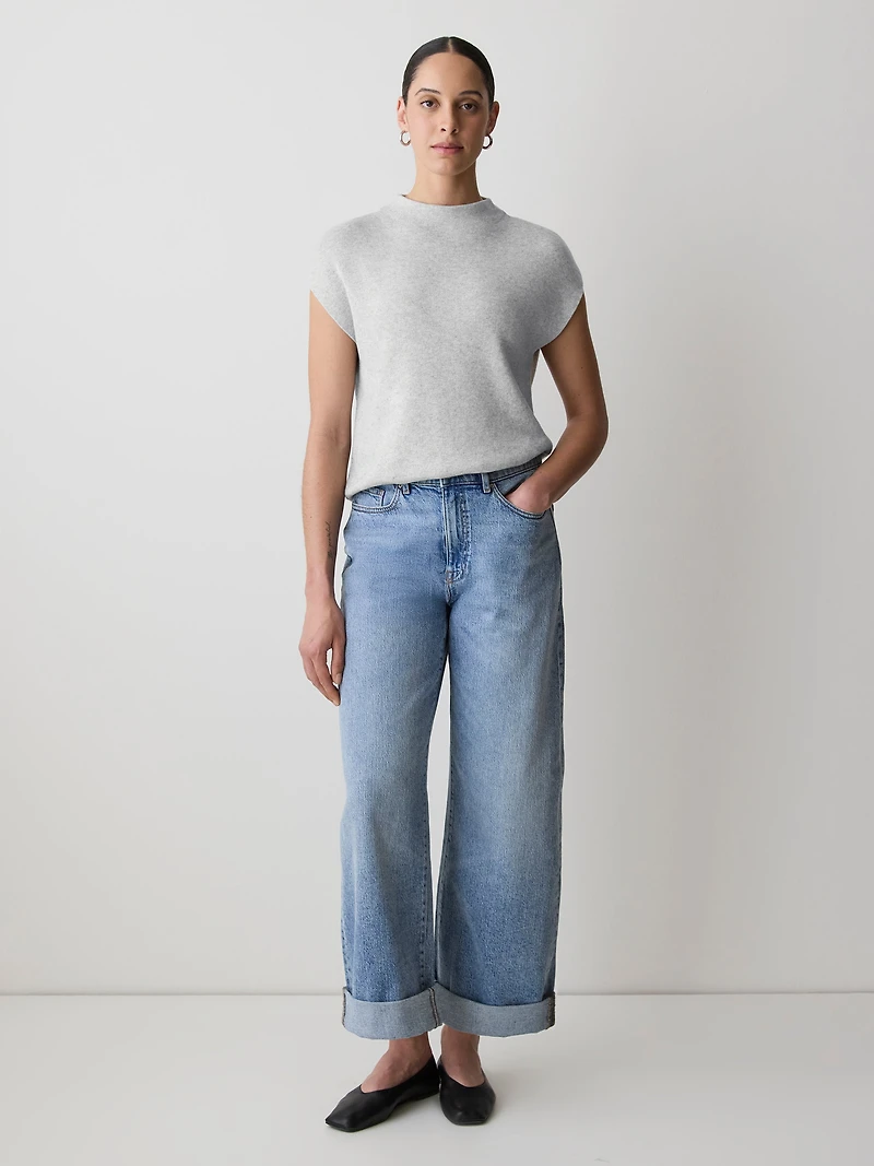 Extended-Sleeve Funnel-Neck Sweater