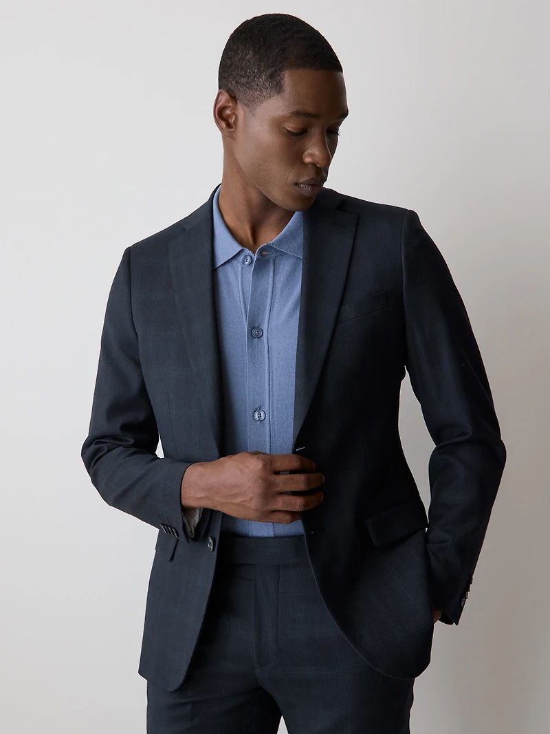 Veston de Complet Carreauté Marine à Coupe Étroite