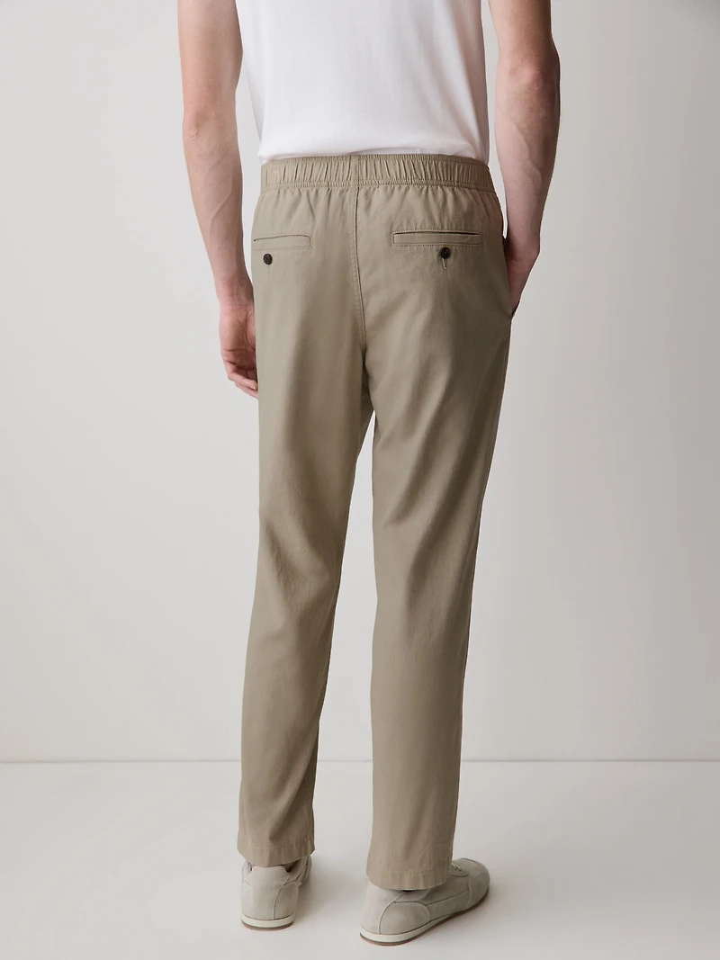 Pantalon en Mélange de Lin à Taille Élastique avec Cordon Serrage