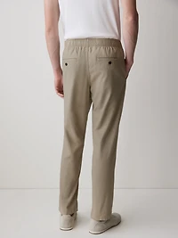 Pantalon en Mélange de Lin à Taille Élastique avec Cordon Serrage